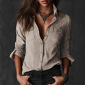 Women's Artistic Lapel Shirt – Slim Fit Vintage Style