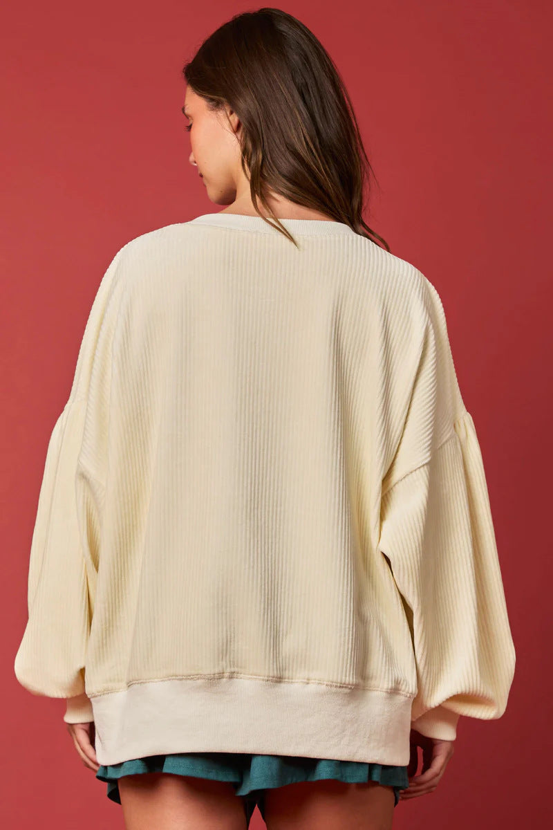 Women’s Christmas Egg Sequined Long-Sleeve Loose Sweatshirt