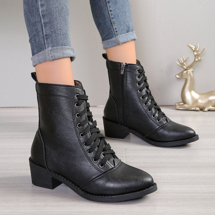 British Style High-Top Zipper Leather Boots — Women’s Trend Fashion Boots