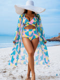 High-End Print Bikini Three-Piece Set – Padded Swimwear for Women