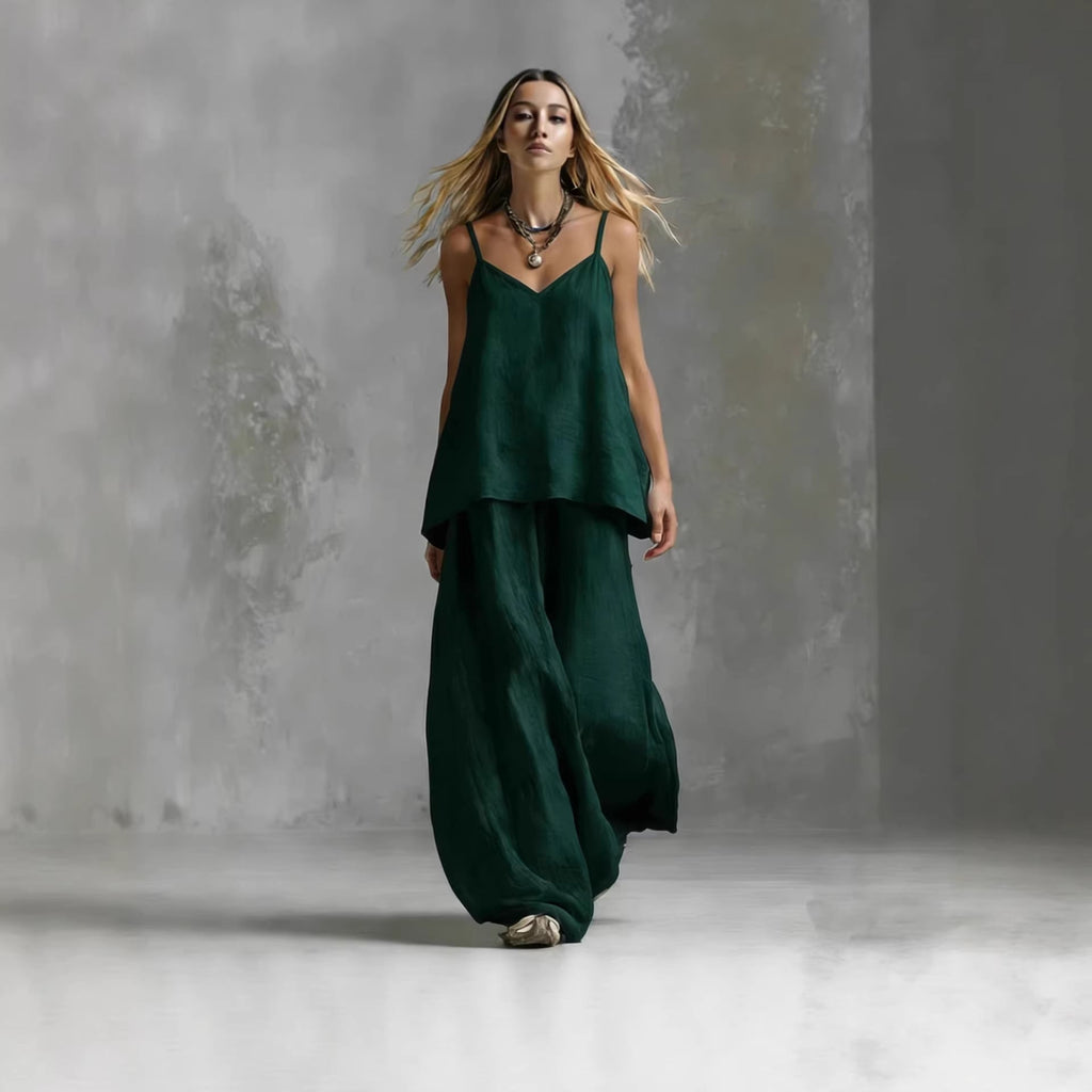Women's Sleeveless Elegant Pantsuit – Off-Shoulder 2-Piece Suit Set