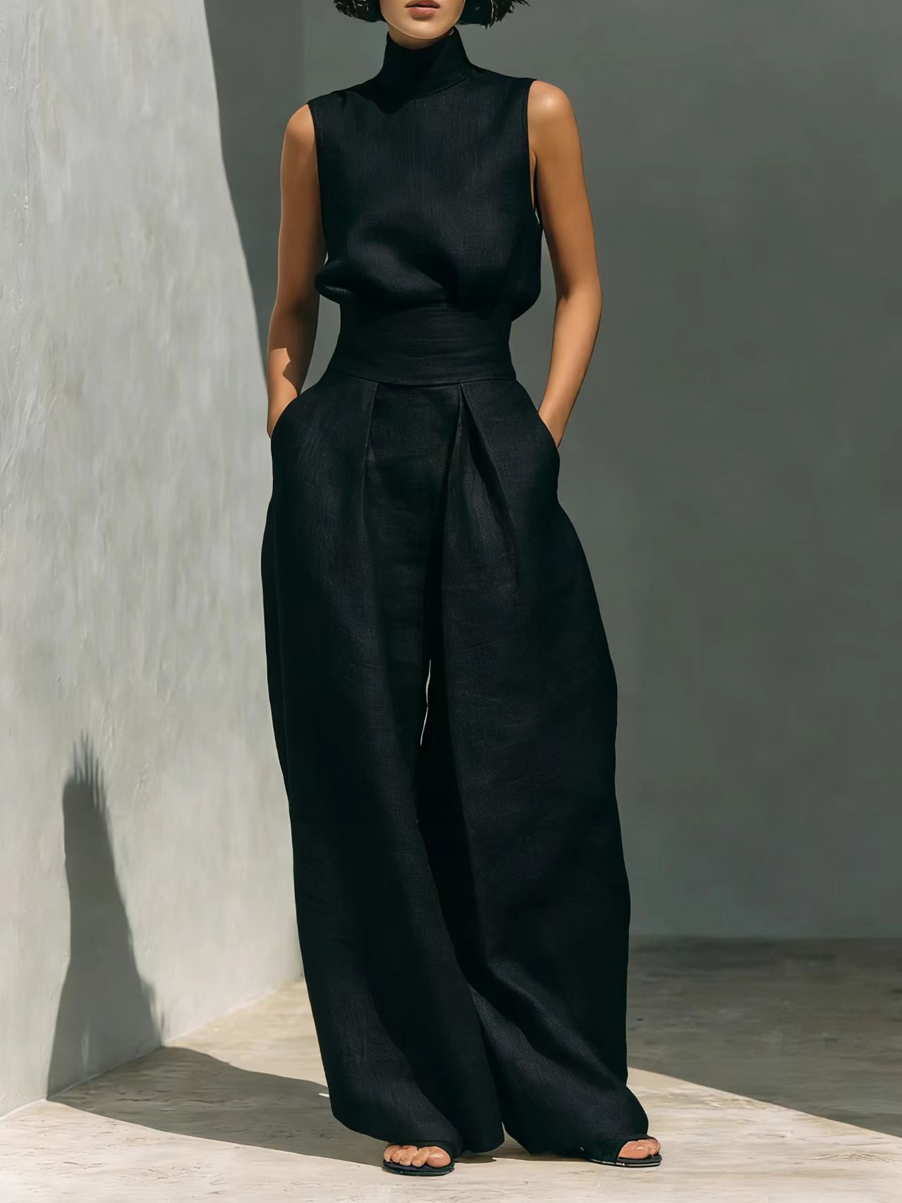 Women’s Two-Piece Set – Sleeveless Top & Wide-Leg Pants