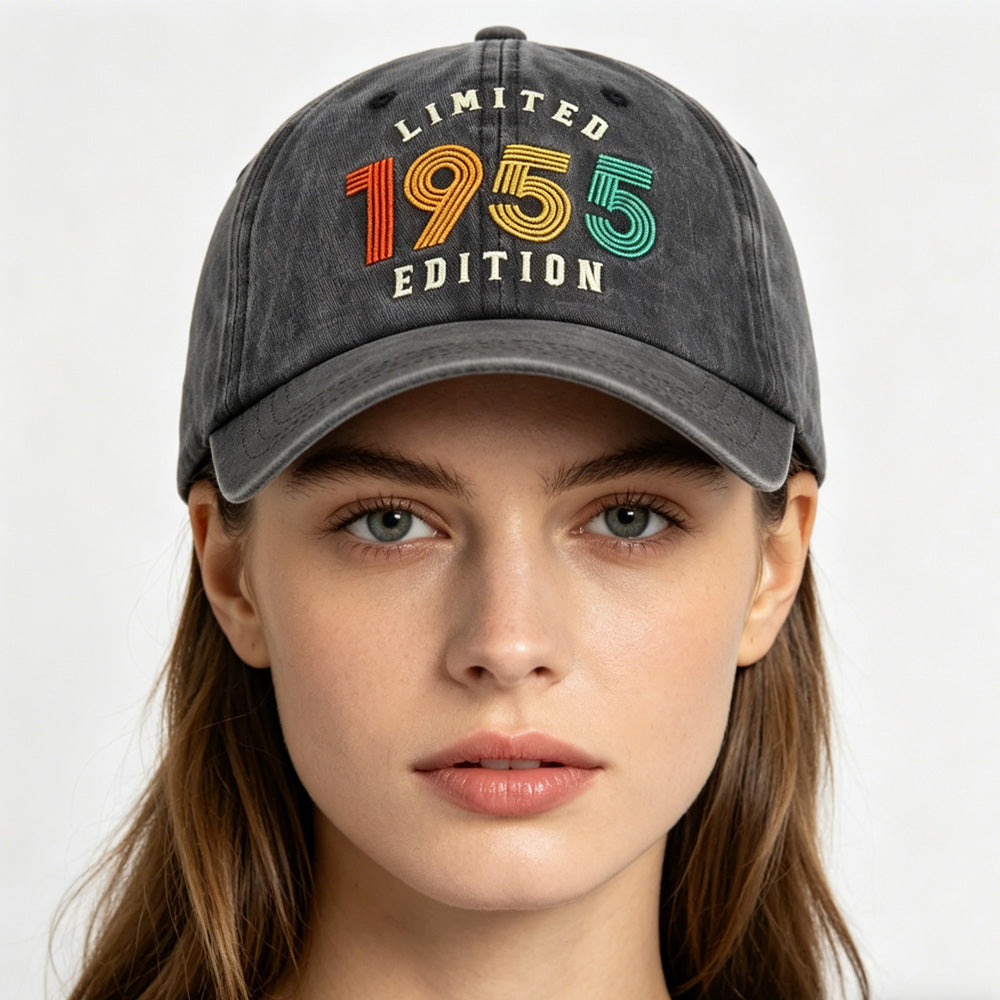 1955 Limited Edition Embroidered Vintage Baseball Cap – Retro Washed Distressed Hat