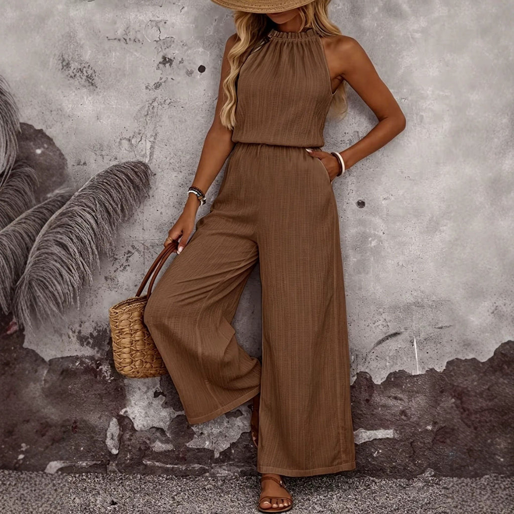 Women's Draped Neck Sleeveless Vest & Casual Pants Two-Piece Set