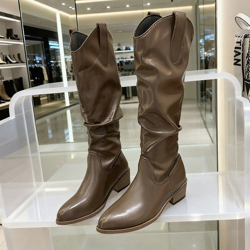 Chunky Heel Suede Riding Boots Women