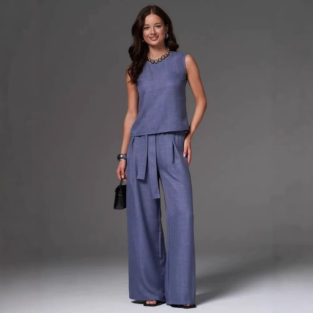 Sleeveless Cotton-Linen Wide-Leg Pants Set – 4 Colors, S–2XL