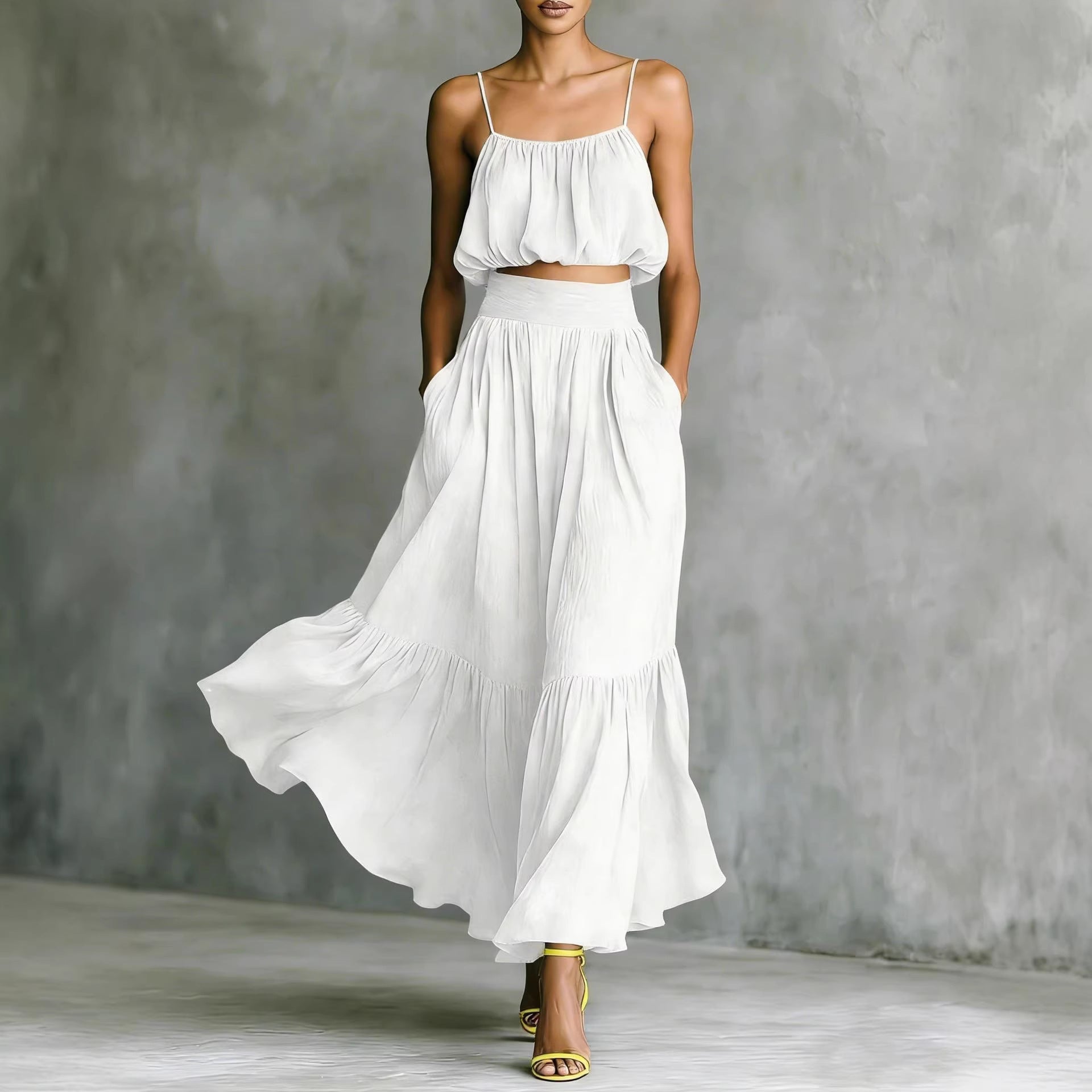 Women’s Two-Piece Flared Skirt Set – High-Waist Elegant Outfit