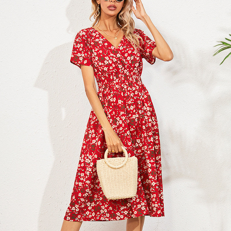 V-Neck Floral Print A-Line Satin Maxi Dress | 8 Colors