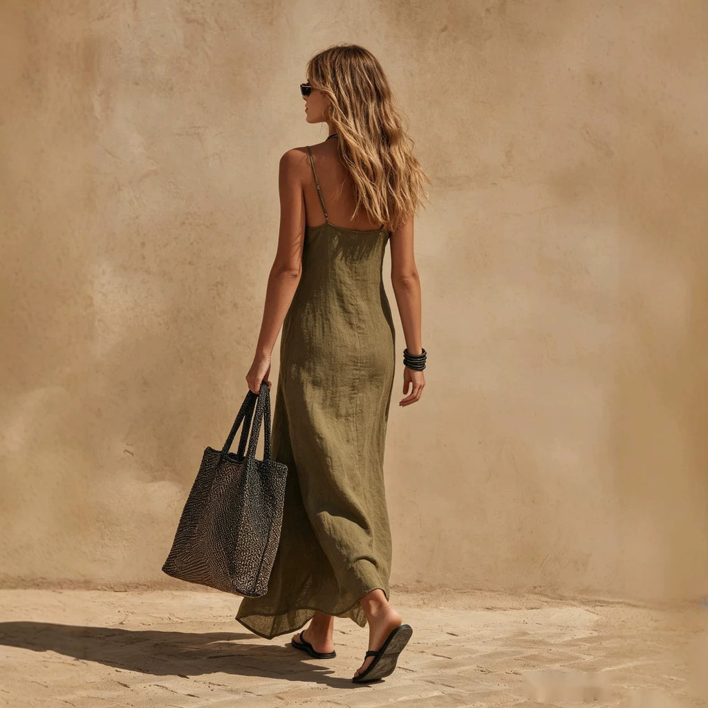 Women's Minimalist Sleeveless Slip Dress – Loose Fit Resort Style