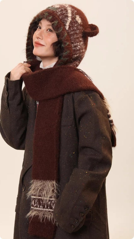 Women’s Cute Bear Ear Knitted Hat – Warm Ear-Covering Winter Beanie