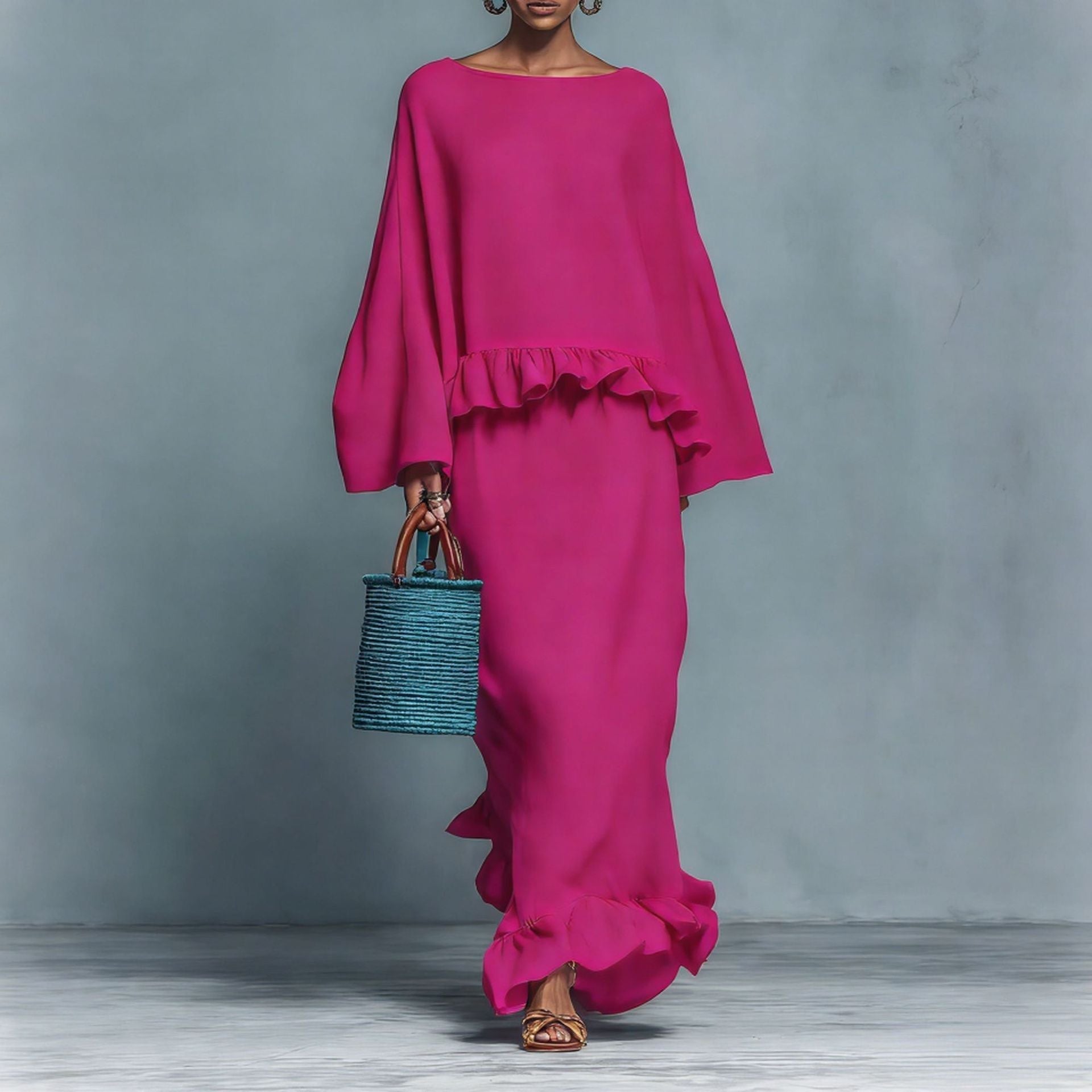 Women's Long Sleeve Top & Irregular Hem Skirt Set | Elegant Solid Color 2-Piece in 4 Colors