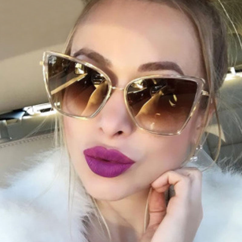 Big Cat Eye Sunglasses Women Black Mirror Sun Glasses