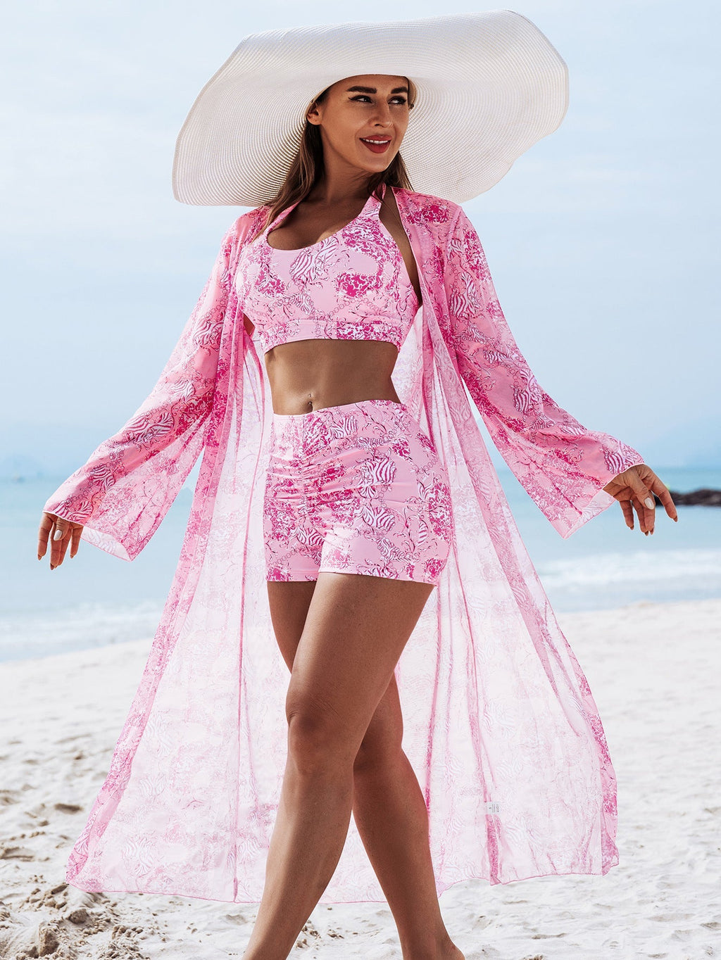 Multi-Color Print Bikini Three-Piece Set – Padded Swimwear for Women