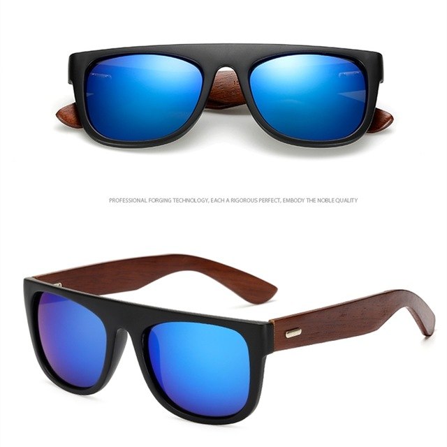 Bamboo Wooden Arms Sunglasses Men Women Black Sunglass