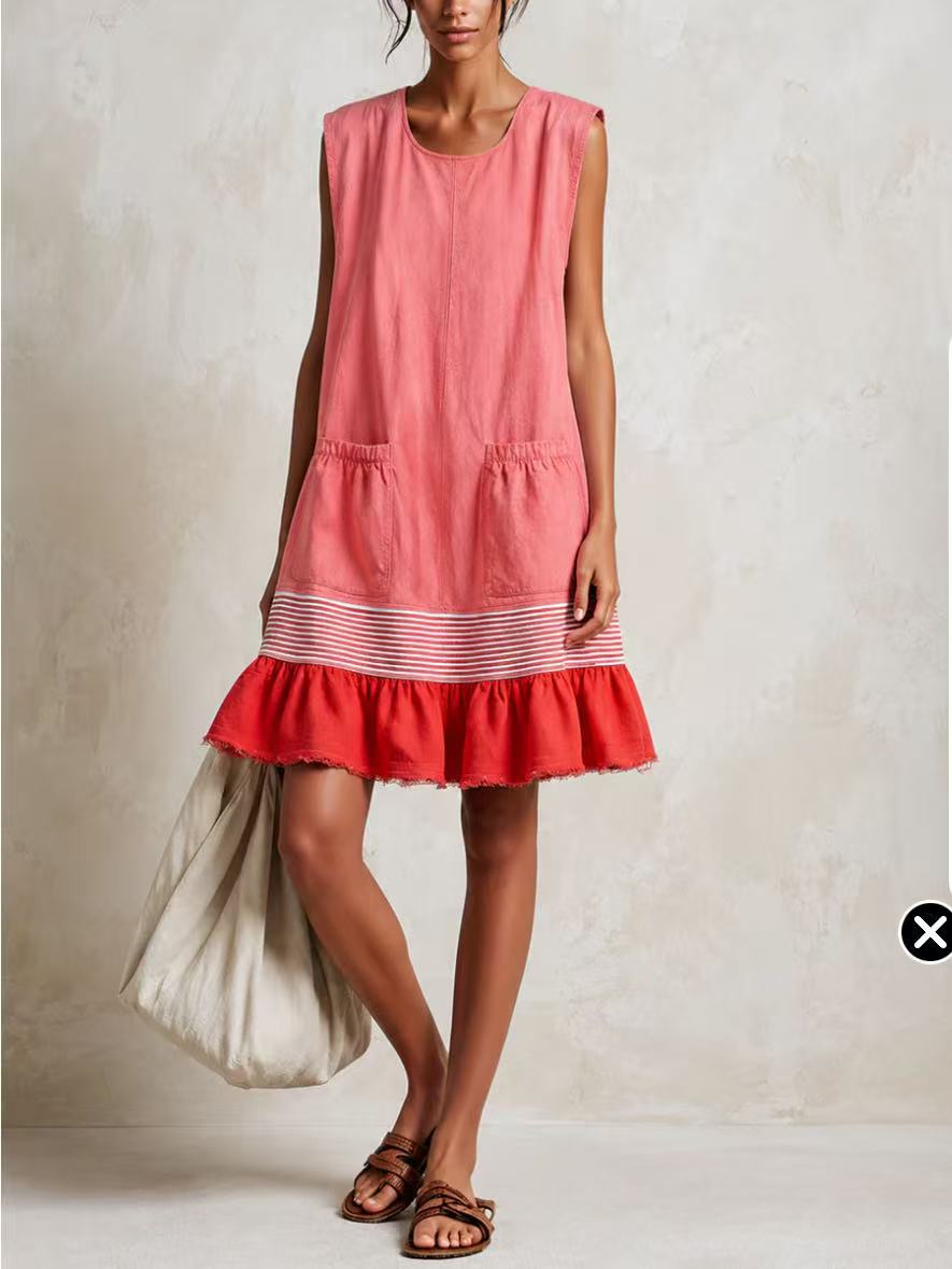 Women's Elegant Ruffle Neck Three-Quarter Sleeve Midi Dress – Vacation Style