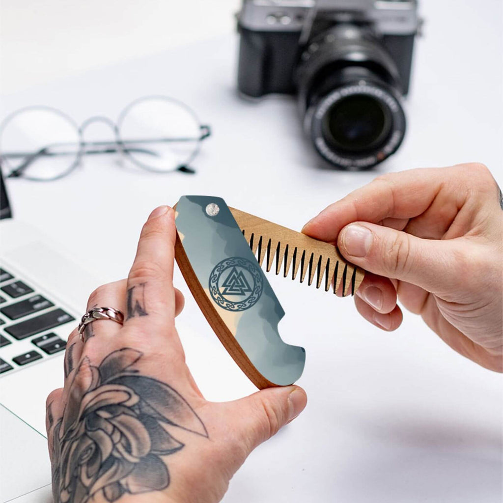 Wooden Beard Comb - Black Runes