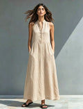 Women's Stand-Collar A-Line Maxi Dress – Resort & Vacation Style