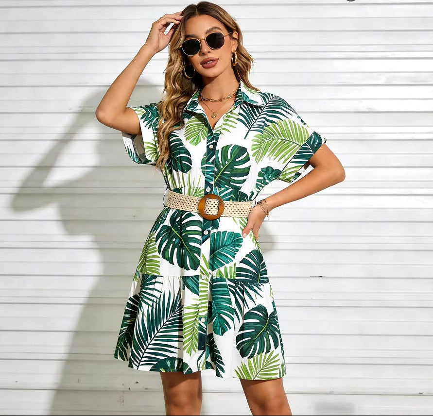 Women’s Belted Short Sleeve Midi Dress