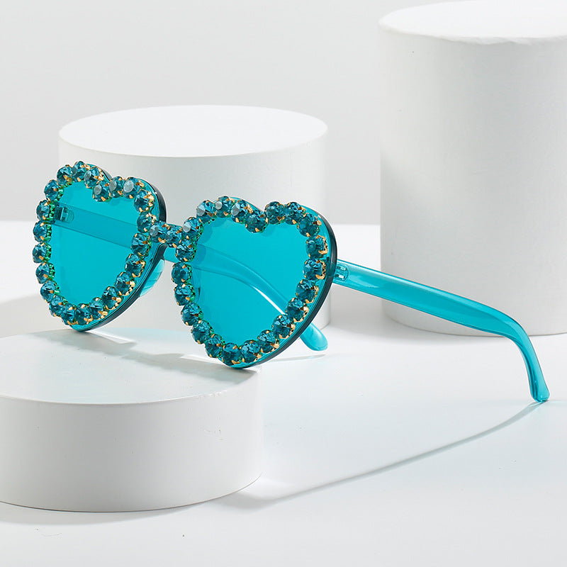 Peach Heart Rhinestone Sunglasses – Y2K INS Style