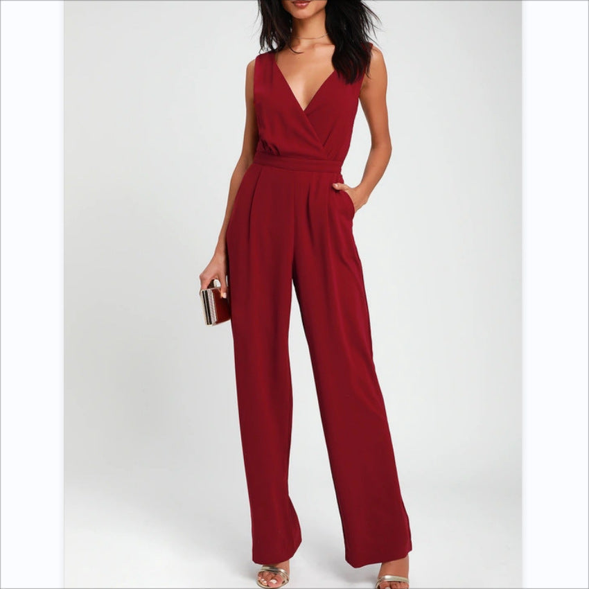 Women’s One-piece Trousers Lace Backless Deep V – High-Waisted Casual Outfit