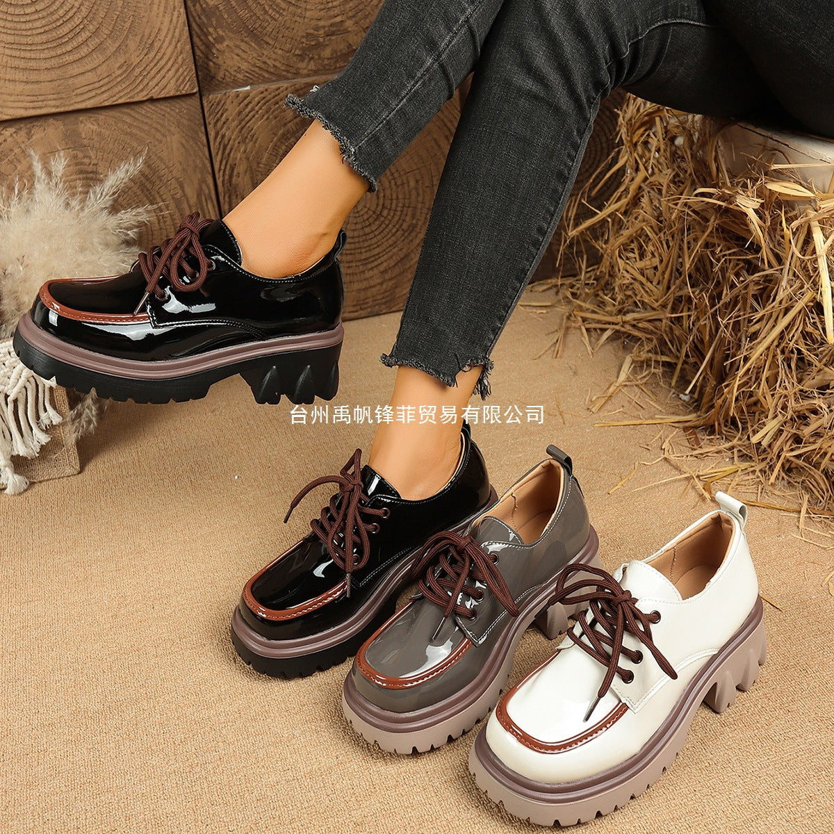 Women's Lace-Up Chunky Heel Shoes – Height-Increasing Vintage Round Toe