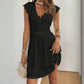 Women’s V‑Neck Short‑Sleeve Dress with Lace Trim