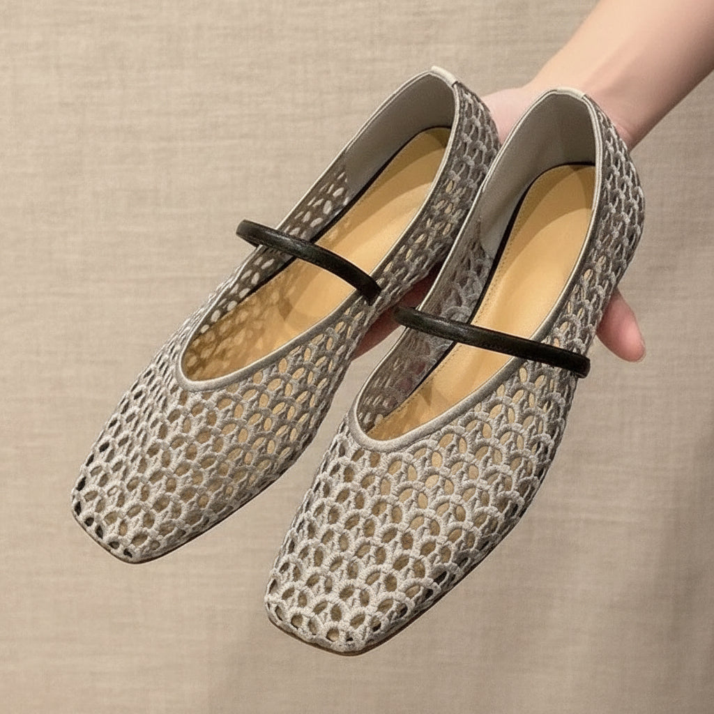 Women's Woven Square Toe Slip-On Pumps – Retro Roman Low Heel