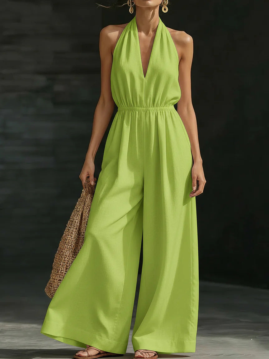 Women’s V-Neck Halter Neck Wide-Leg Jumpsuit