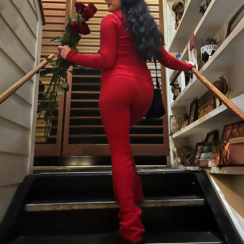 Long Sleeve Sweater And High Waist Long Pants Set