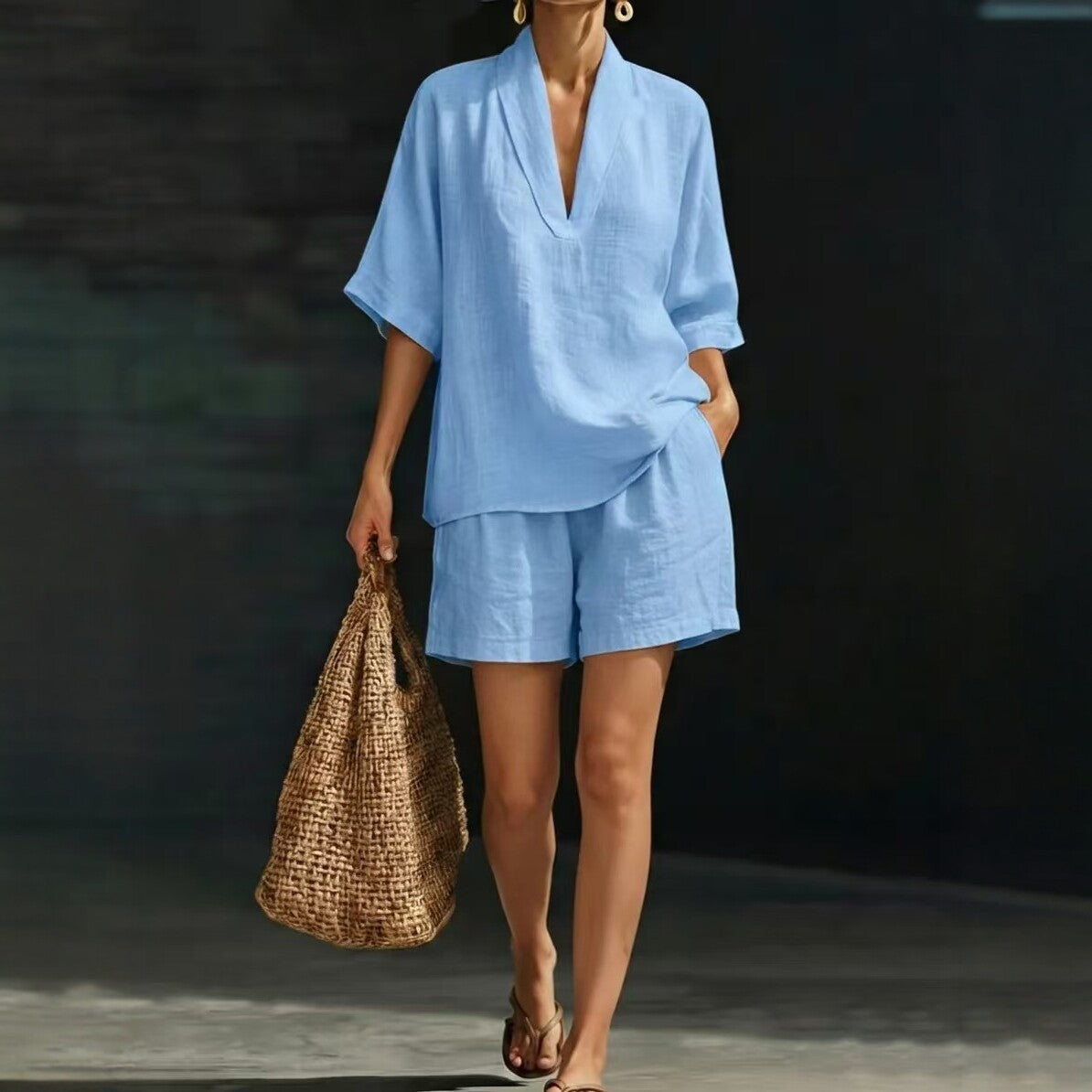 Women's Loose Batwing Sleeve Two-Piece Set – Casual Summer Beach Outfit