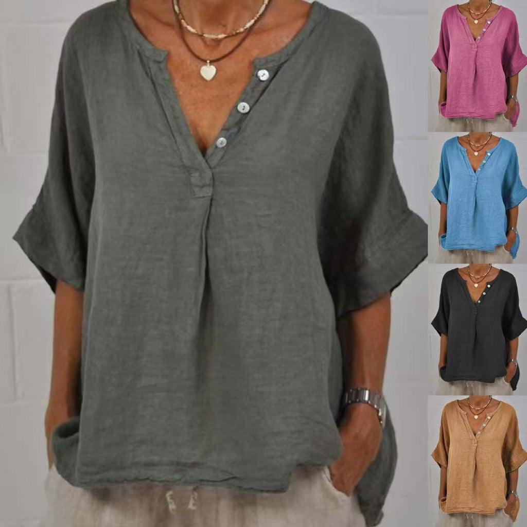 Women's  V-Neck Button-Up Shirt