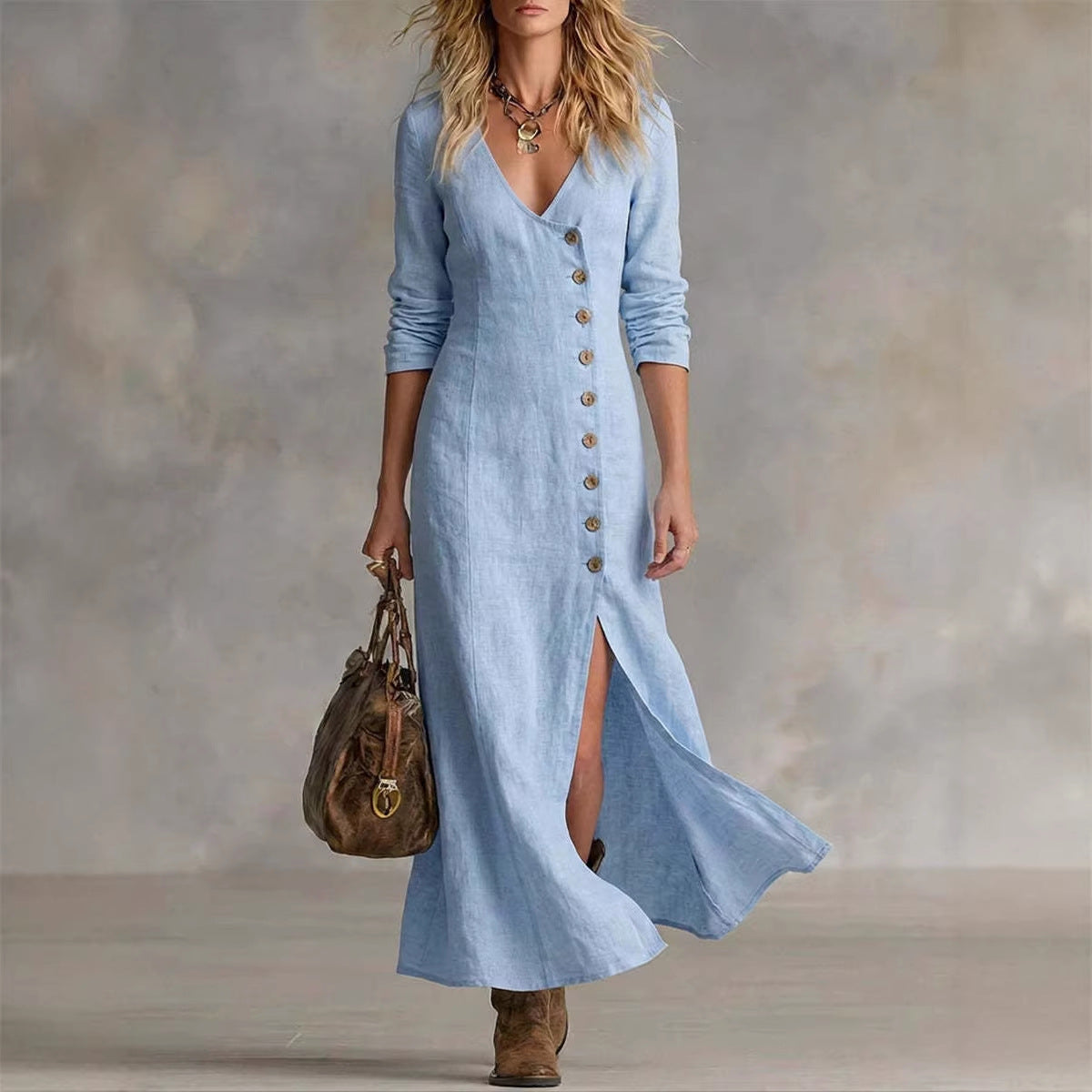 Casual Cotton Linen Long Sleeve Women’s Dress