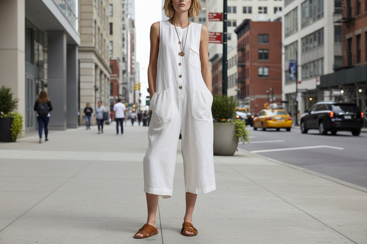 Women's Retro Sleeveless Wide-Leg Cropped Jumpsuit