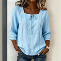 Printed Lace-Up Square-Neck Shirt – Three-Quarter Sleeve, Ramie