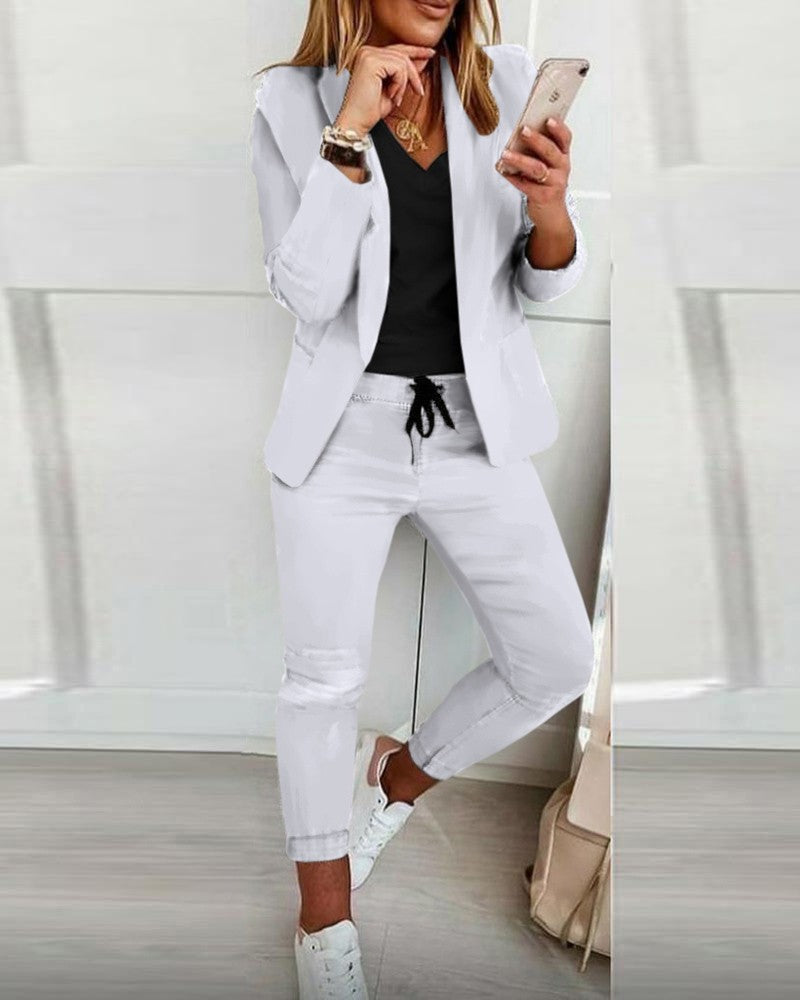 Lapel Blazer & Drawstring Trousers OL Suit – 12 Colors XS–3XL