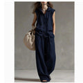 Sleeveless Hooded Top & Wide-Leg Pants Set | High-Waist Two-Piece