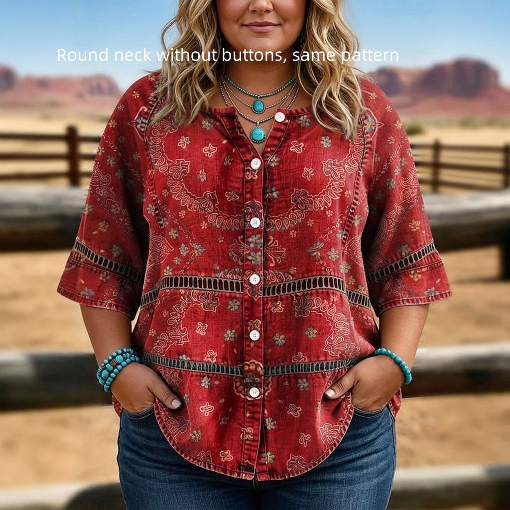 Women's 3D Print 3/4 Sleeve Casual Top – Plus Size Inclusive