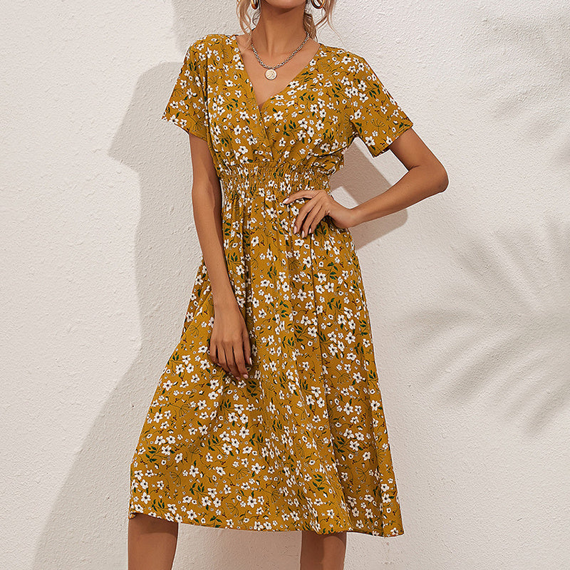 V-Neck Floral Print A-Line Satin Maxi Dress | 8 Colors
