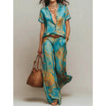 Women's Bohemian Printed Resort Two-Piece Set – 3/4 Sleeve Shirt & Pants