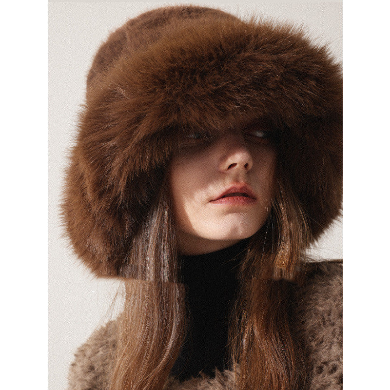 Women’s Oversized Furry Fisherman Hat – Mongolian Style Winter Hat