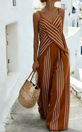 Women's Striped V-Neck Sleeveless Two-Piece Set