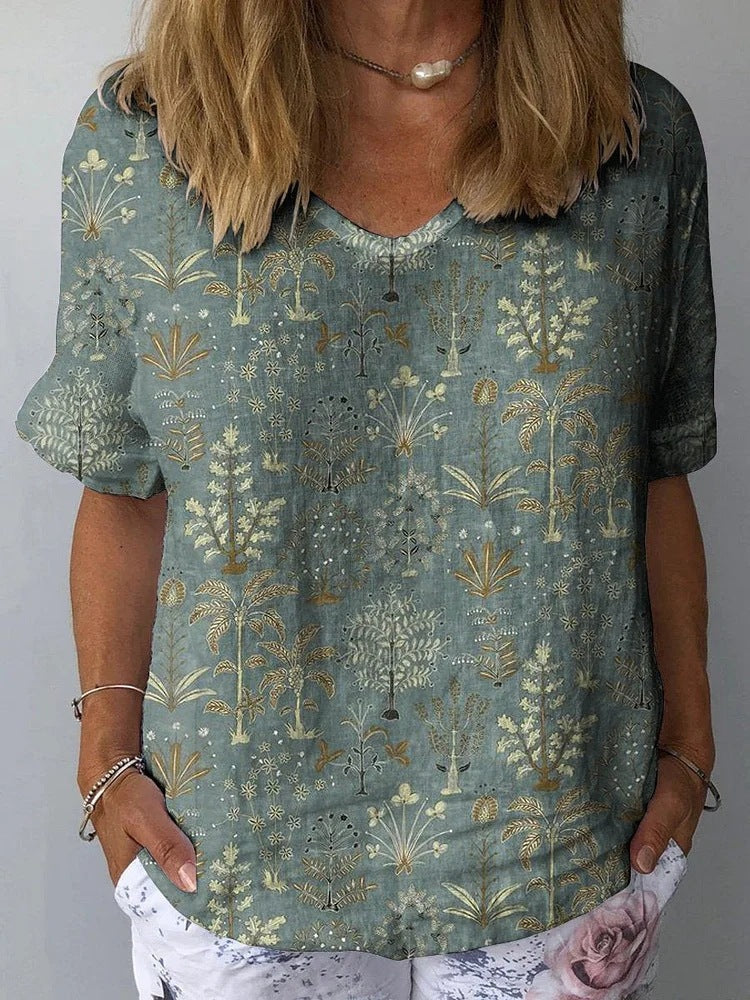 Artistic Retro Digital Print Pullover Top – Women’s Chinese Style