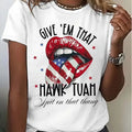 Women's Round Neck American Flag Lips & Stars Print Summer Top