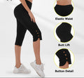 Women's High-Waisted Slim Capri Pants with Slit Hem — Black