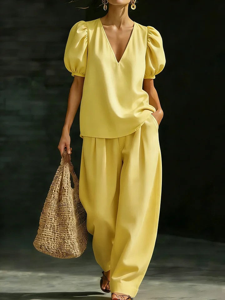 Women’s V-Neck Casual Two Piece Set