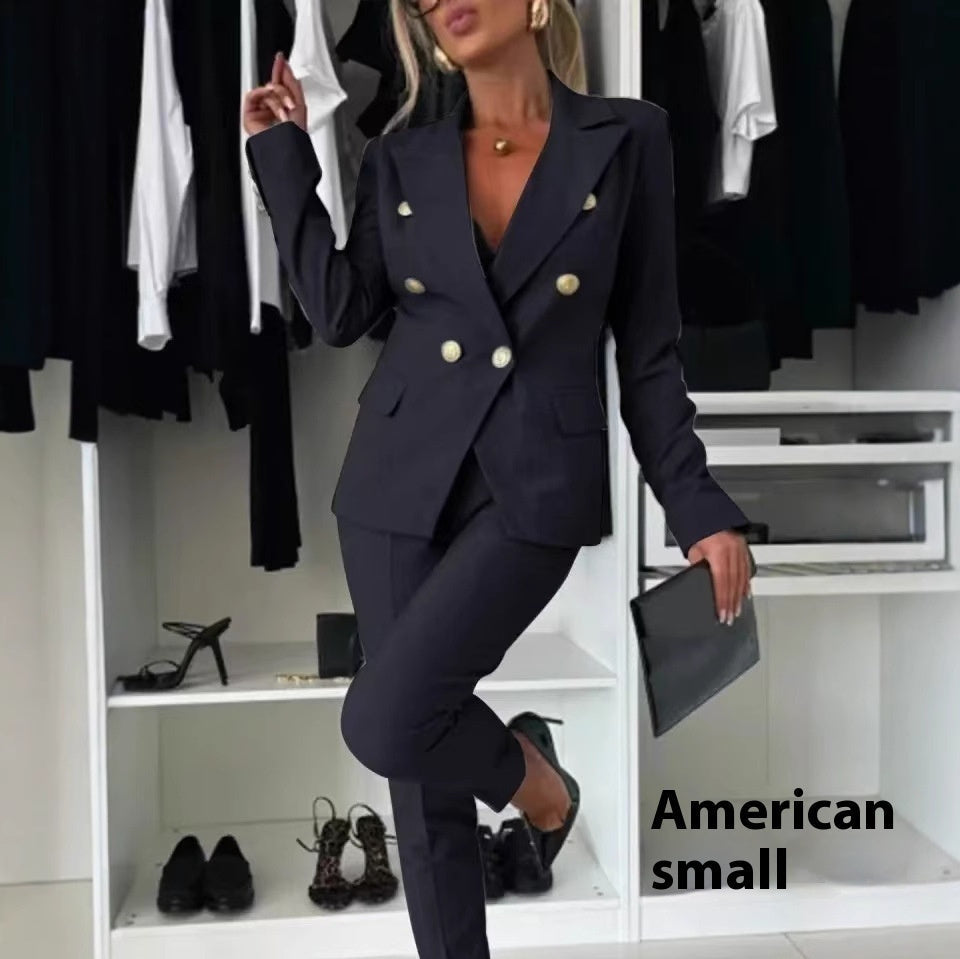 Double-Breasted Lapel Blazer & Zip-Up Trousers Suit