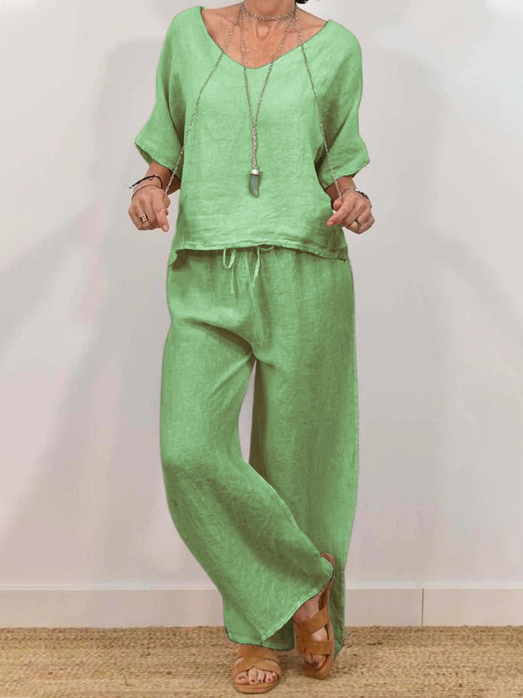 Women’s Multi Color Two Piece Set V Neck Top & Pants