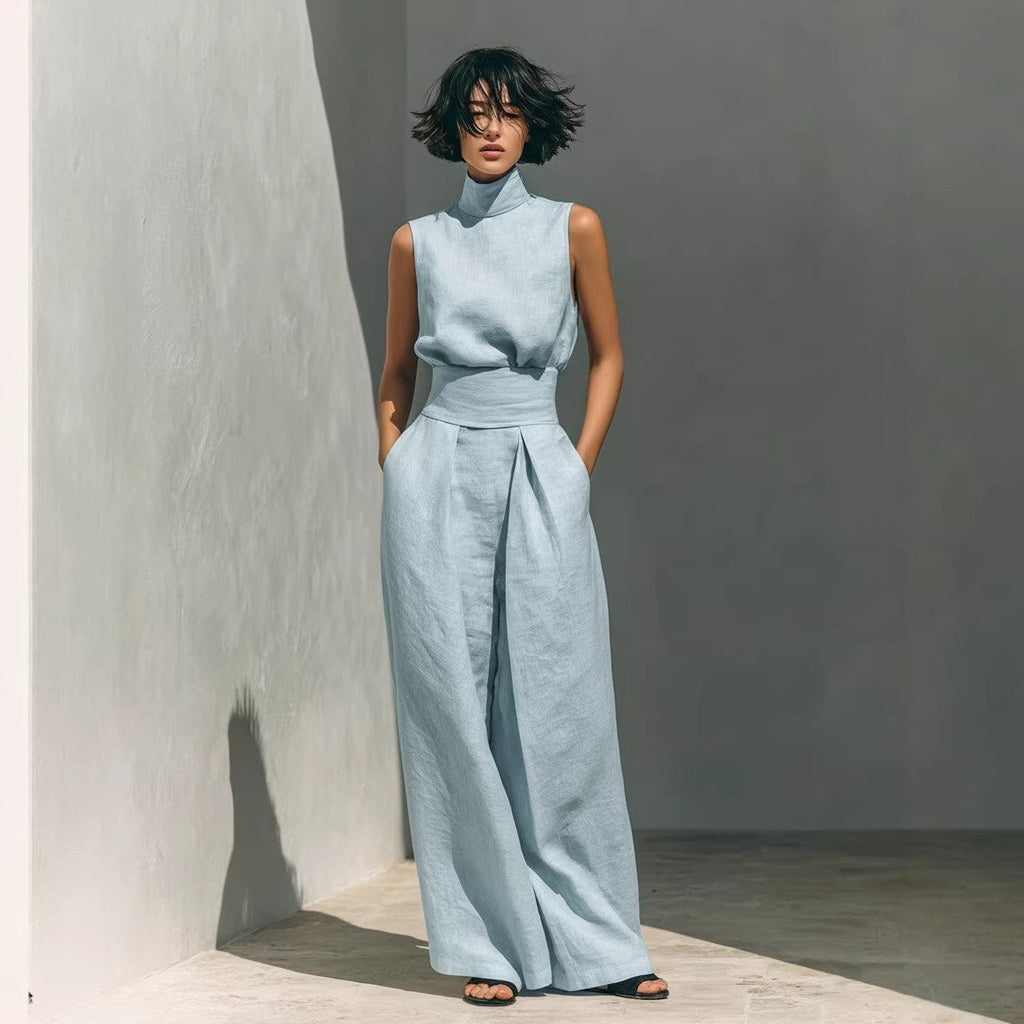 Women’s Two-Piece Set – Sleeveless Top & Wide-Leg Pants