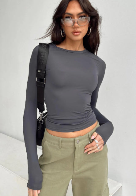 Slim Fit Long Sleeve Shirt | Women's Casual Crop Tops