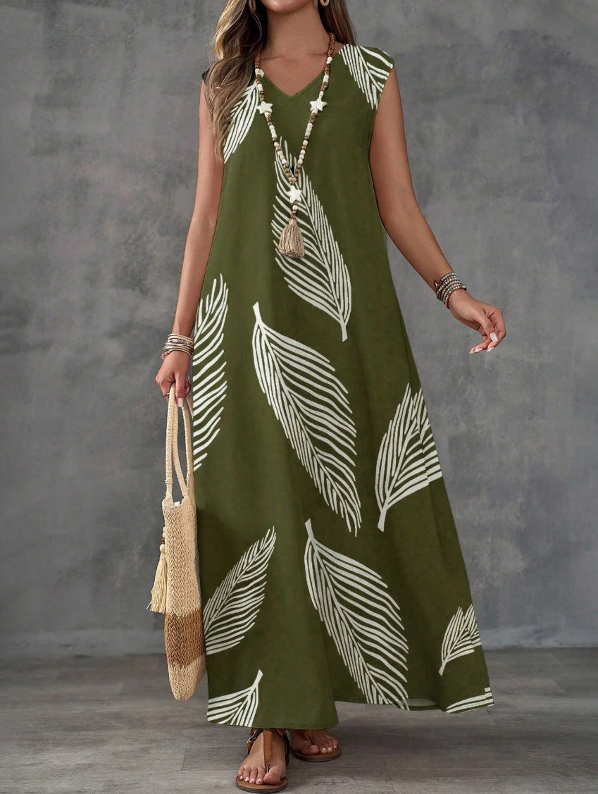 Printed V-Neck Sleeveless High-Waist Maxi Dress | 3 Colors